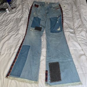Patch work bell bottom jeans